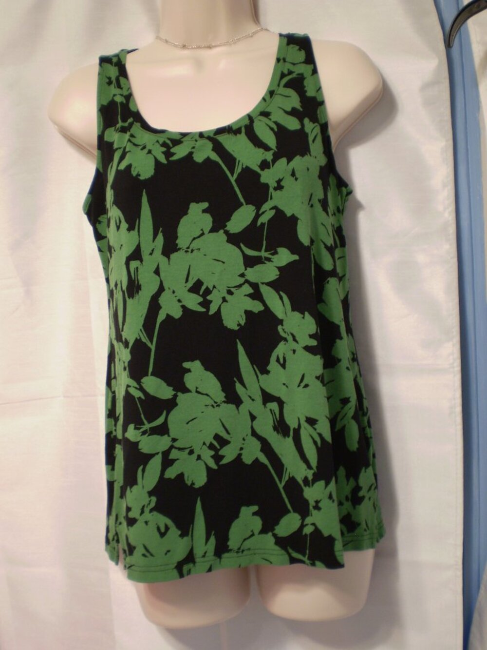 CHICOS GREEN/BLACK TANK TOP SLEEVLESS BLOUSE SZ XS